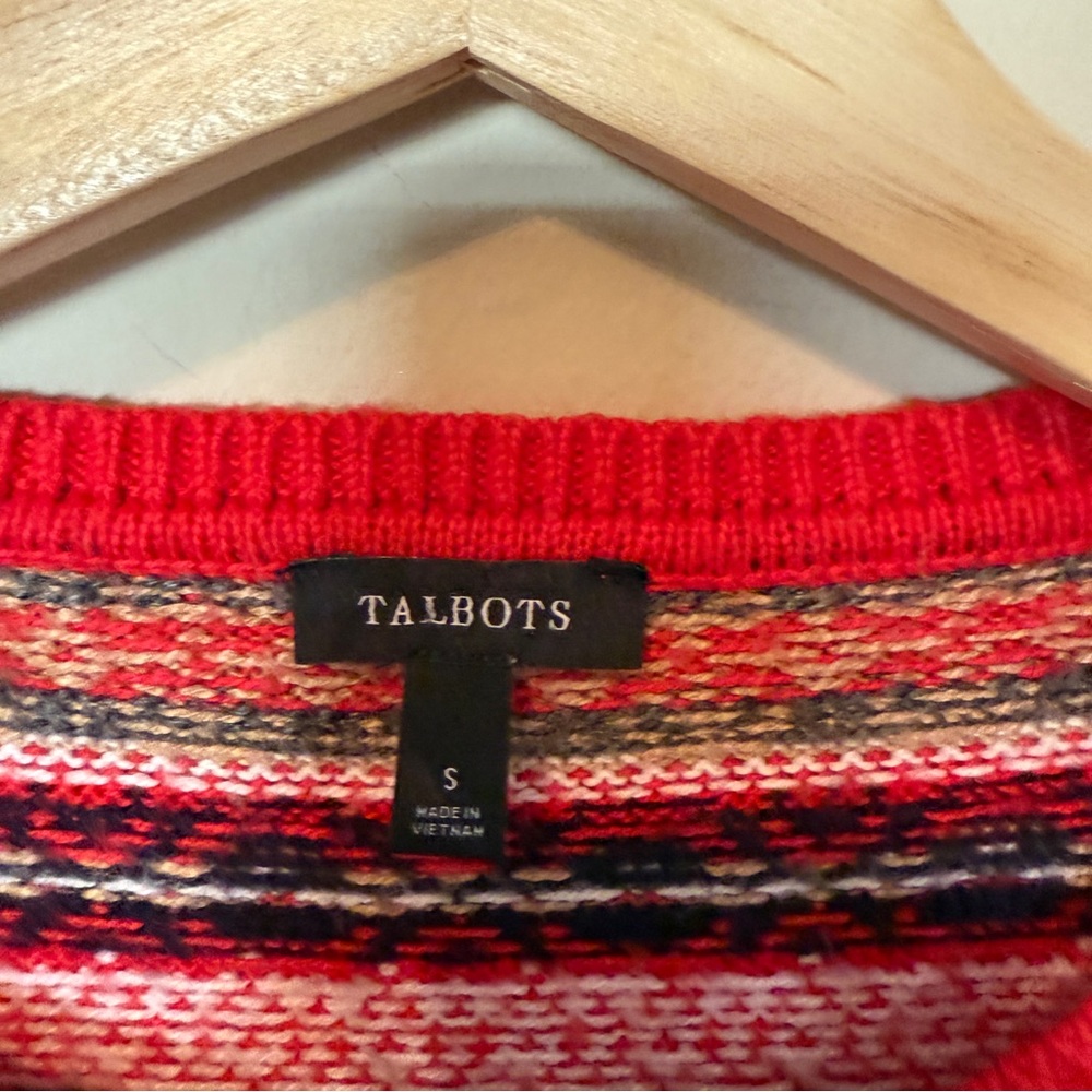 Talbots Sweater Womens S Black Red Ski Fair Isle Wool Blend Nordic Jacquard Red - Picture 2 of 6